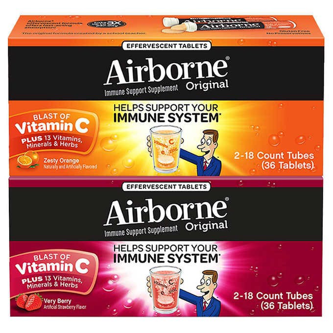 วิตามินเม็ดฟู่ Airborne Immune Support, 36 Effervescent Tablets