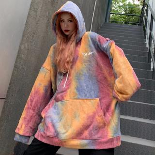 Women Korean Fashion Unisex Tie Dye Print Couple Hoodies Loose Oversize Long Sleeve Hoodies Sweater เสอื้ กนั หนาวมฮี ดู้