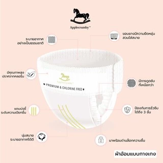 Applecrumby Chlorine Free ผ้าอ้อมแบบกางเกง ไซส์ M, L, XL, XXL ( 3 แพ็ค )
