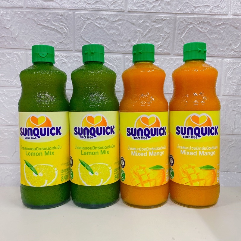 (ขวดใหญ่ 840ml.) Sunquick Mixed Mango Lemon mix ซักควิก น้ำรสมะม่วงมิกซ์ น้ำรสเลมอนมิกซ์ ชนิดเข้มข้น มะม่วง เลมอน