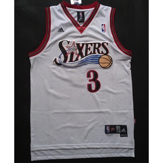 ใหม่ NBA Philadelphia 76ers สําหรับผู้ชาย #เสื้อกีฬาบาสเก็ตบอล ปักลาย Allen lverson สีขาว สไตล์วินเทจ 3 ชิ้น