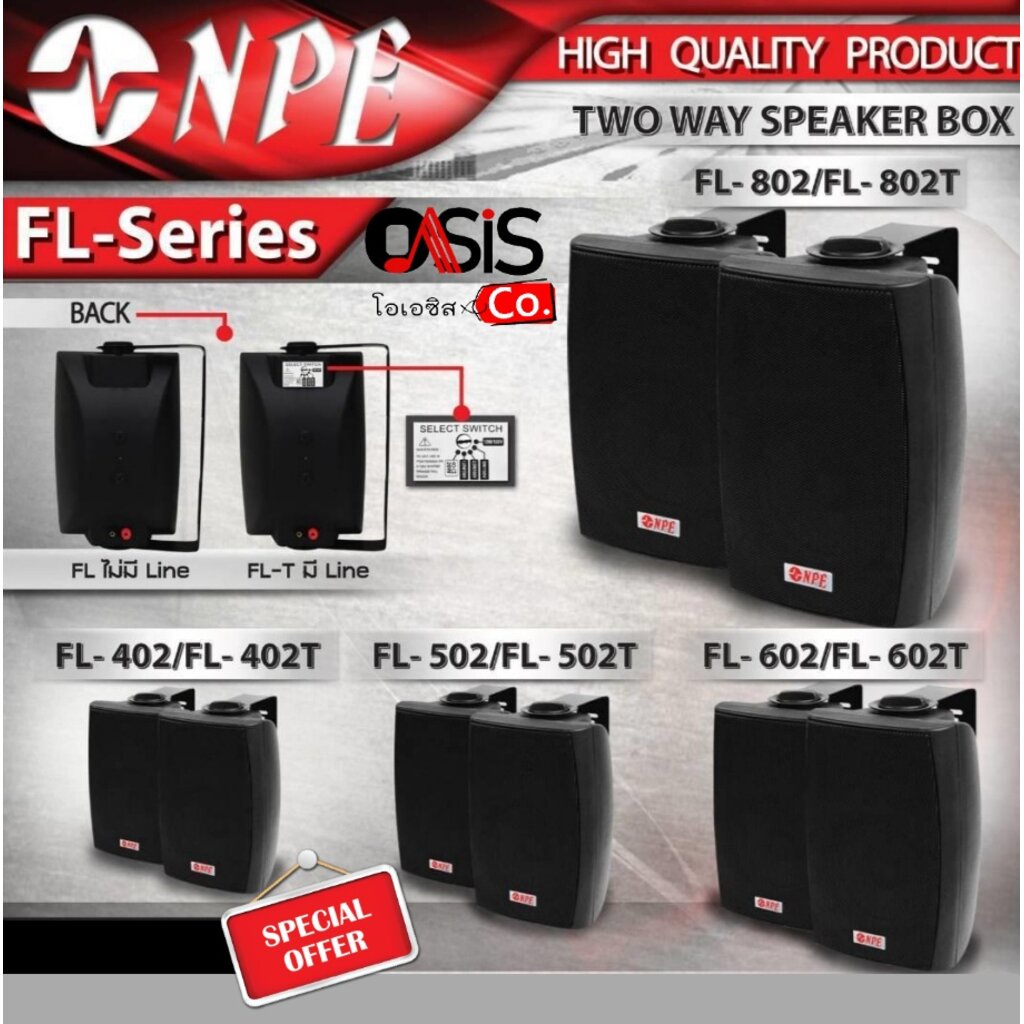 (1คู่) ลำโพงติดผนัง NPE FL-802 ขนาด 8 นิ้ว ลำโพงผนัง NPE FL-802 ลำโพง 2 ทาง ลำโพงติดผนังพร้อมขาแขวน 