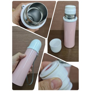 กระติกน้ำสุญญากาศ มีฝาปิดในตัวล๊อค ปิด-เปิดได้ กระติกน้ำร้อน vacuumn flask 300 ml ทำจากแสตนเลส 304 เก็บความร้อนเย็นได้นา