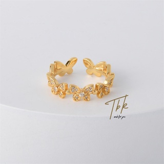 Tbk แหวนทองคํา 18k ประดับเพทาย รูปผีเสื้อ สําหรับผู้หญิง 394r