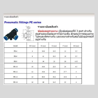 ข้อต่อPE ข้อต่อลม 3 ทาง ตัวทีข้อต่อนิวเมติก ข้อต่อ PE4 6 8 10 ข้อต่อสายลม ข้อต่อสามทางตัว T