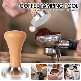 51/53/58mm แทมเปอร์สแตนเลส ก้านไม้แท้ แทมเปอร์ Coffee Tamper 304 Stainless Coffee Powder Bean Press Wooden Handle