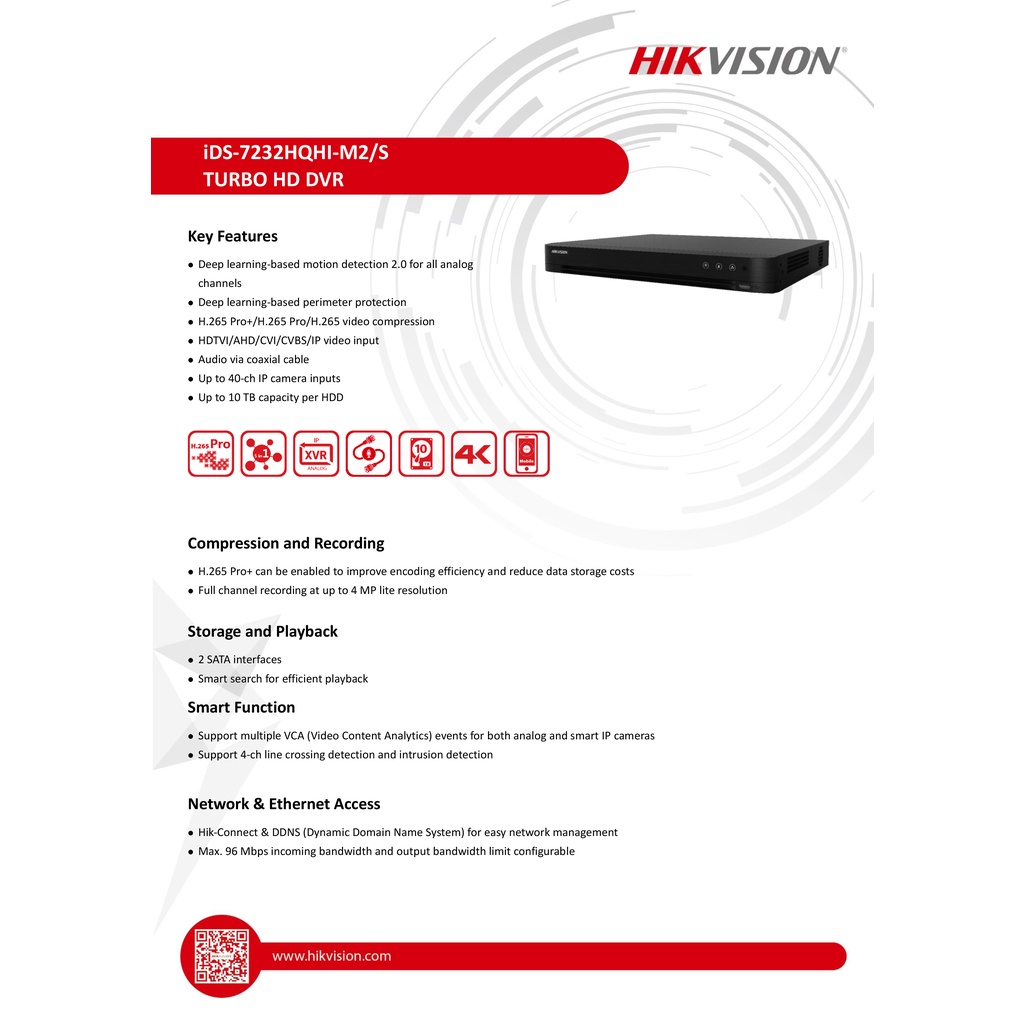 HIKVISION เครื่องบันทึกวงจรปิด ระบบ HD (DVR) 32 CH iDS-7232HQHI-M2/S (32-CH) ,2 SATA BY BILLIONAIRE SECURETECH