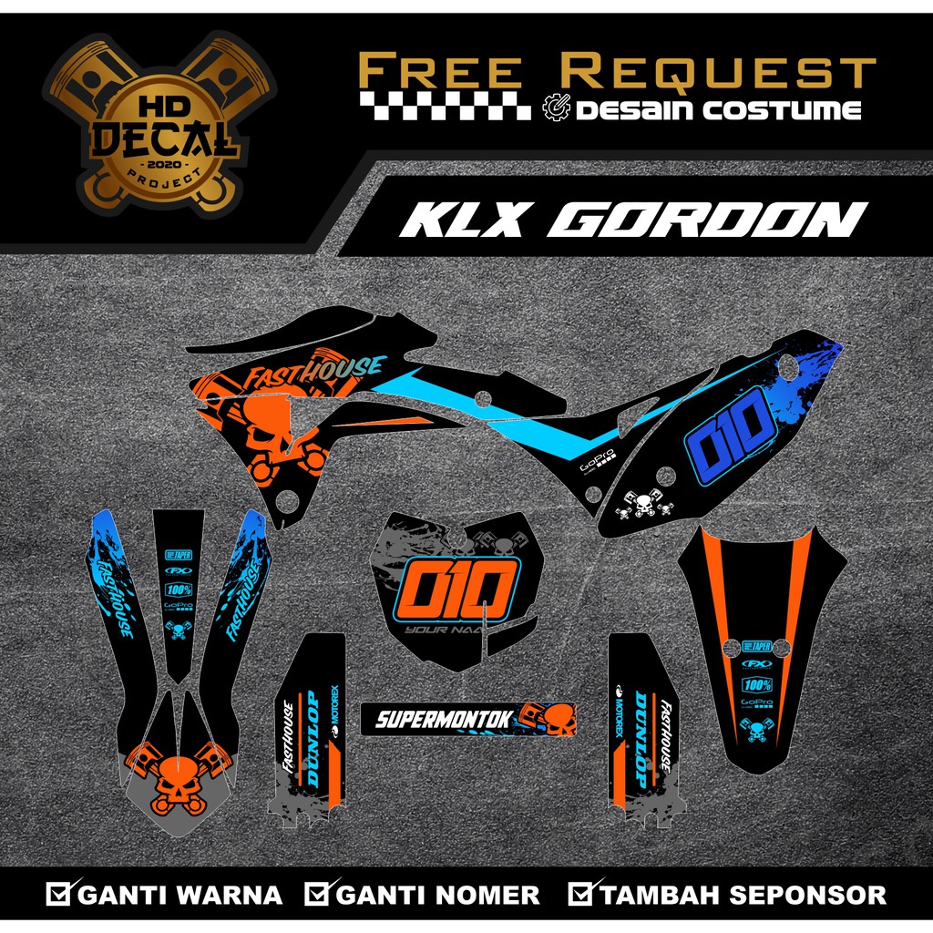 DECAL KLX GORDON/DECAL SUPERMOTO/DECAL CRF/DECAL KLX DTRACKER COSTUME DESIGN