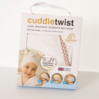 Cuddledry ผ้าเช็ดผมพรีเมี่ยมจากเส้นใยไผ่ สีขาวขอบน้ำตาล (Cuddletwist Bamboo Hair Towel, white w/gingham edge)