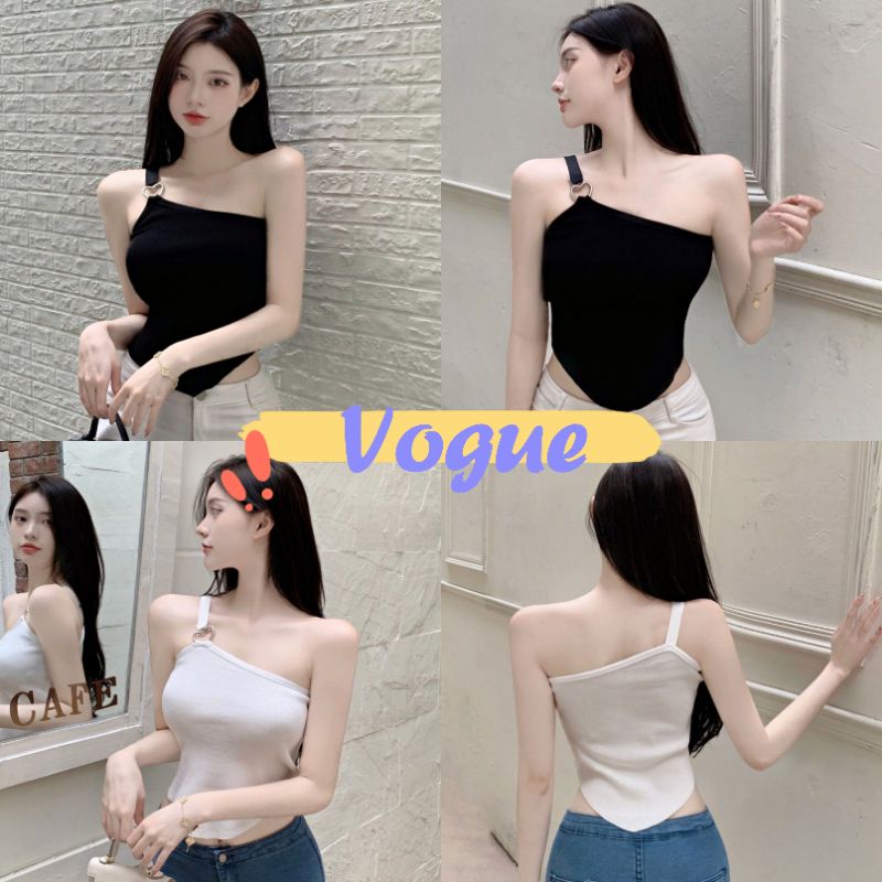 Vogue​🌟​พร้อมส่ง​🌟​เสื้อสายเดี่ยวไหมพรม ดีเทลสายเดียวหัวใจน่ารักมาก (7627-1)