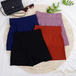 PW001 TARA Short pants กางเกงขาสั้น เอวสูง มีขอบเอว ตีเกร็ดหน้า ไม่มีกระเป๋าข้าง เนื้อผ้าวูลเวฟ ผ้ายืด ใส่สบาย