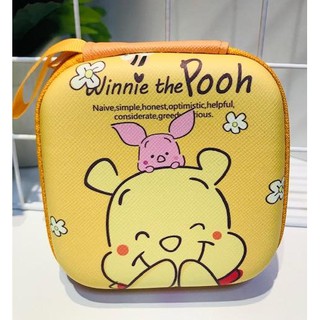 POOH  กล่องเก็บสายชาร์จ กล่องเก็บหูฟัง   เอนกประสงค์, Size M ลาย  POOH  งานดี evaกันกระแทก ขนาด 9.5x9.5x3. BY  MANOPNEST