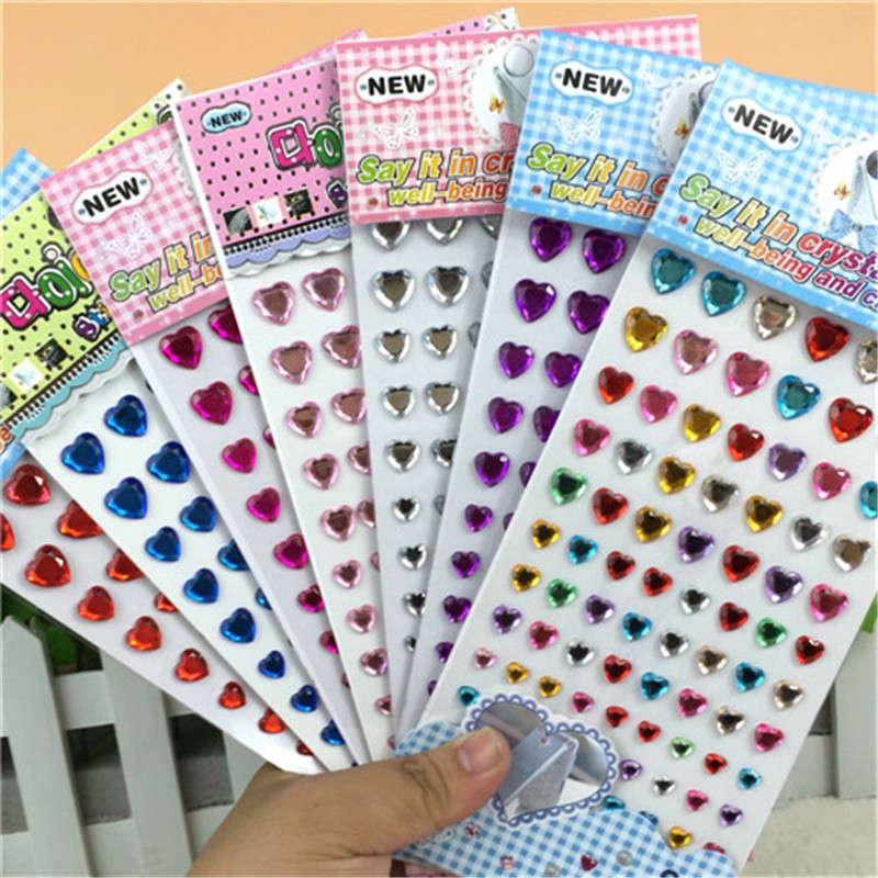 Rhinestone คริสตัลสติกเกอร์หัวใจจัดแต่งทรงผม Diy Decal Self-กาวของเล่นเด็กโทรศัพท์มือถือสติกเกอร์โน้ตบุ๊คกรอบ applique สติกเกอร์ตกแต่งผิวหน้า