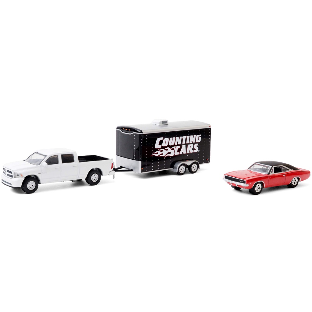 (ล้อยางพรีเมียม) รถโมเดล 1:64 Greenlight Counting Cars 2014 RAM 1500 & 1968 Dodge Charger พร้อม Haul
