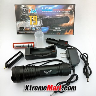 ชุดเซตไฟฉายซูม Ultrafire Cree XML-T9 1500LM แสงขาวอมเหลือง 5 โหมด LED Zoom Flashlight