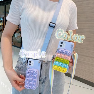 OPPO Reno 7Z 5G 7 7Pro Reno7 Realme C17 C11 2021 C15 C12 C3 7i 5 5S 5i 6i 3 Realme5 Realme6 Realme3 Pro เคสโทรศัพท์ Silicone case TPU Soft Cover Color Rainbow Cute Cartoon เคสป้องกัน Coin Purse Decompression Peas Lanyard