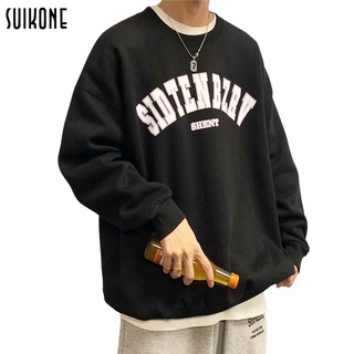 Suikone สเวตเตอร์ผู้ชาย แฟชั่นคอกลมเสื้อคู่เสื้อลำลองพิมพ์หนังสือแขนยาวเสื้อกันหนาวใหม่หลวมเกาหลี Jacket