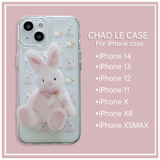 เคสกันกระแทกที่ชัดเจนสำหรับ iphone 14 pro 13 pro max กรอบ TPU กันกระแทก iphone 12 pro 11 xs max xr x/xs ขาตั้งกระต่ายสีชมพูน่ารักพิมพ์เคสโทรศัพท์