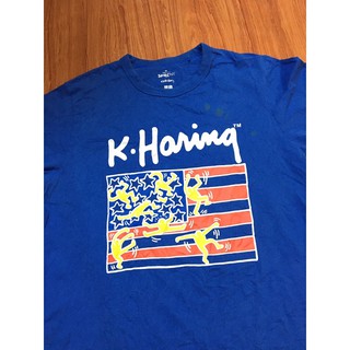 เสื้อยืดผ้าฝ้ายพิมพ์ลายแฟชั่นเสื้อยืดมือสอง KEITH HARING X UNIQLO Size M มือ2