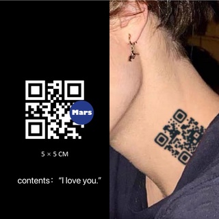 【Mars Tattoo】ใหม่ สติกเกอร์รอยสักชั่วคราว กึ่งถาวร 2 สัปดาห์ ลาย I love you QR Code MNF036