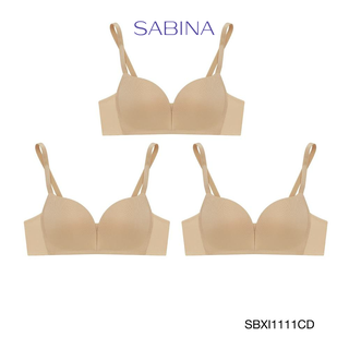 Sabina ซาบีน่า เสื้อชั้นใน (Set 3 ชิ้น) Invisible Wire (ไร้โครง) รุ่น Modern V รหัส SBXI1111CD สีเนื้อเข้ม