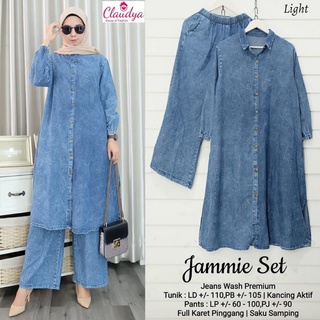 Jammie One Set Jeans wanita/Baju Setelan Wanita Kekinian High Quality Denim Washed/Set Long Jeans