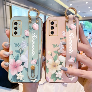 เคสโทรศัพท์มือถือ TPU ลายดอกไม้ พร้อมสายคล้องมือ ป้องกันเลนส์กล้อง สําหรับ vivo V23E 4G 5G S10e