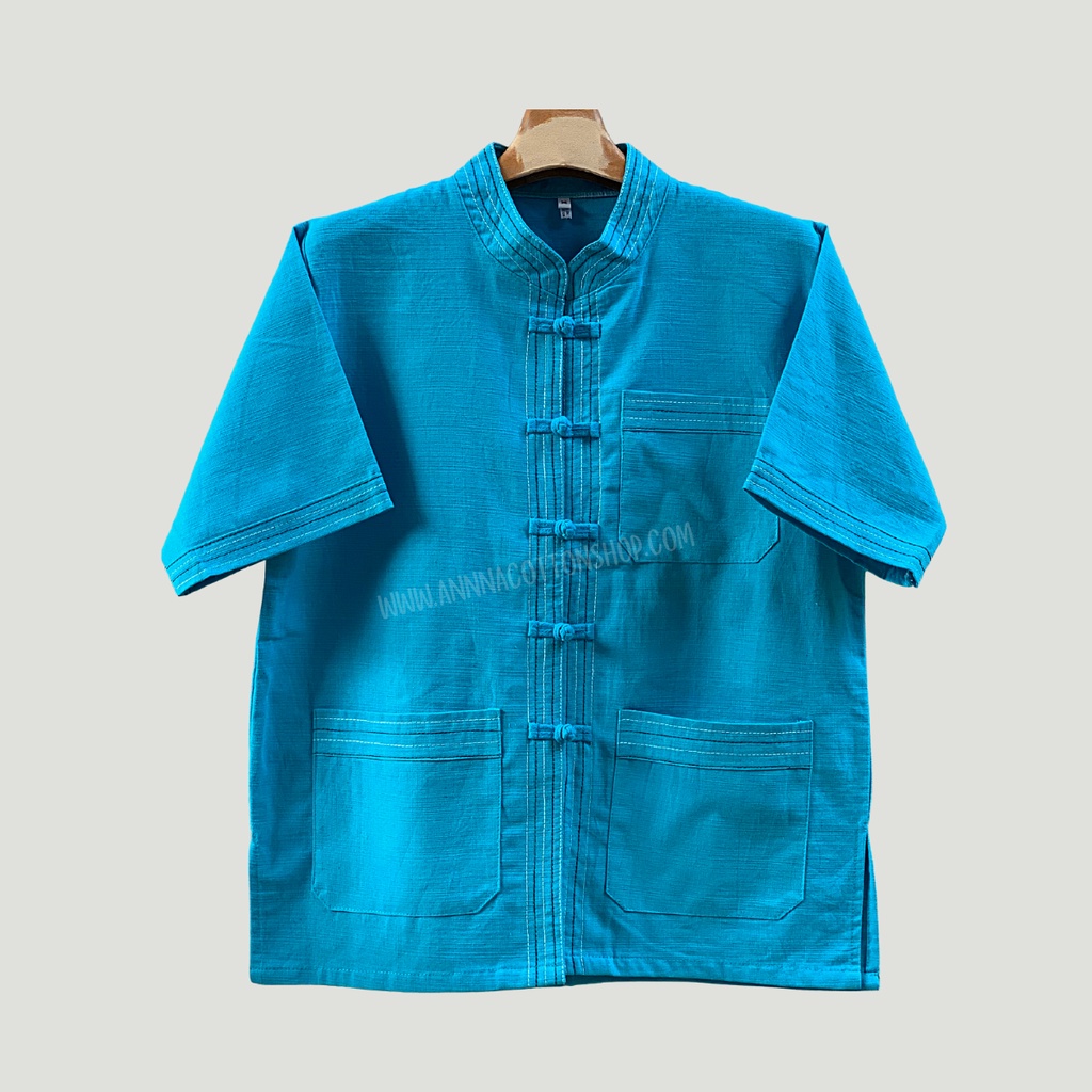 เสื้อคอจีนผ้าฝ้ายชินมัย ไทยองแขนสั้น เดินเส้นแนวล้านนา โบราณ งานประยุกต์สมัยใหม่ โดดเด่นมีเอกลักษณ์ สวมใส่สบาย