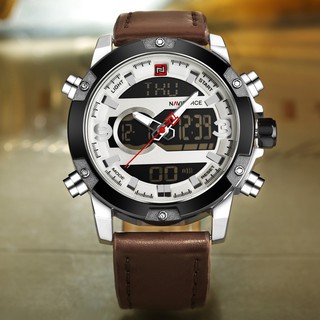 Naviforce รุ่น NF9097 Silver &amp; White &amp; Brown Quartz Watch For Mens