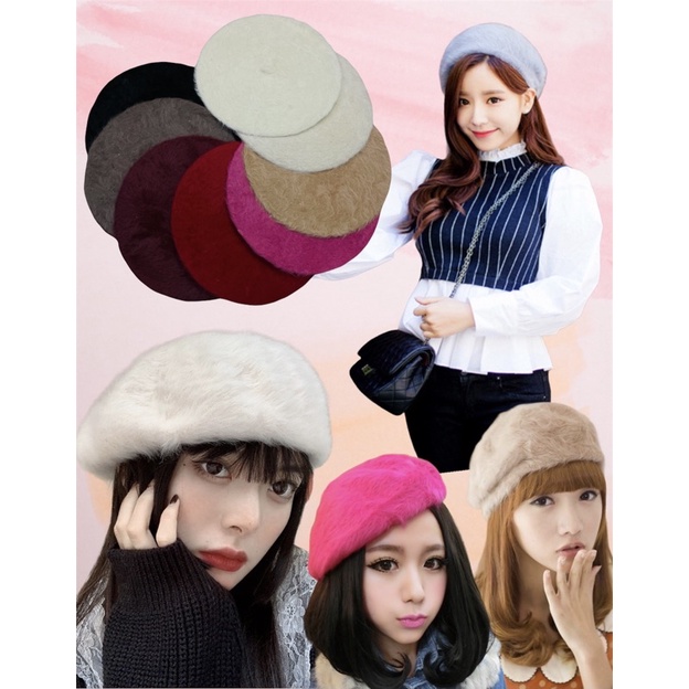 พร้อมส่ง หมวกเบเร่ต์ สีพื้น ขนกระต่ายเทียบ ราคาส่ง