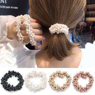 Fashion Elastic Scrunchie Ponytail Pearl Rope Women Hair Ties Women Rope Ponytail Faux Pearl Beads