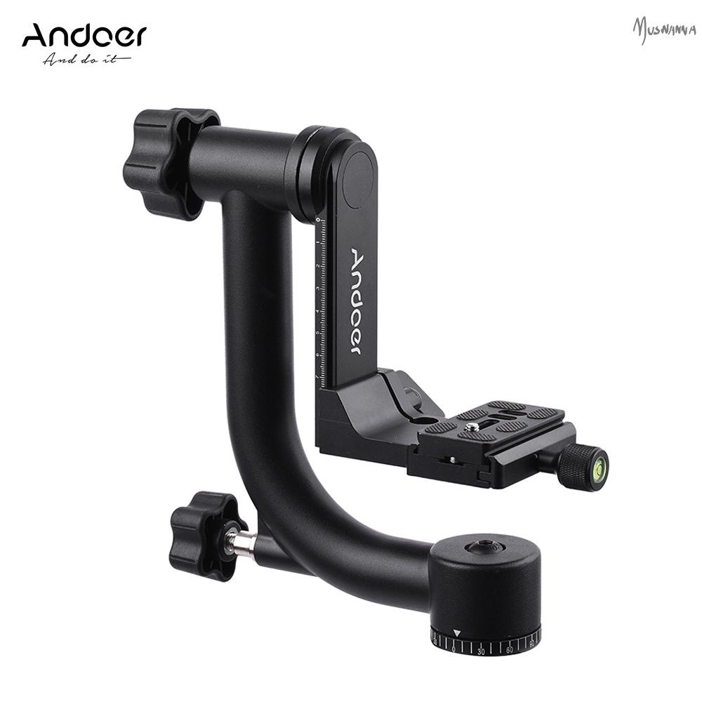 Andoer Heavy Duty Metal Panoramic Gimbal Tripod Head with Arca-Swiss Standard Quick Release Plate Aluminum Alloy, Support 30Lbs/13.6kg for DSLR Camera Camcorder Bird Watching