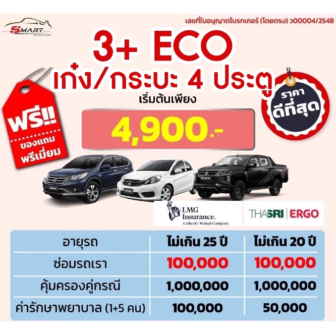 3+ ECO รถเก๋ง กระบะ4ประตู 4,900.- ราคาดี ไม่มีบวกเพิ่ม ประกันดี เคลม ...