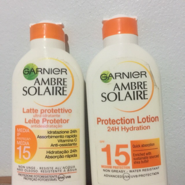 Garnier Ambre Solaire ครีมกันแดด บำรุงผิว ทาอาบแดด Lotion sunscreen spf 15 + Shea butter 24hr Moistu