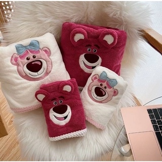 **พร้อมส่ง** Set ผ้าขนหนู หมี Lotso ลอทส์ โอ ฮักกินแบร์  huggin bear Toy Story3 ... เซ็ต 2 ชิ้น เช็ดตัว+เช็ดผม(เช็ดหน้า)