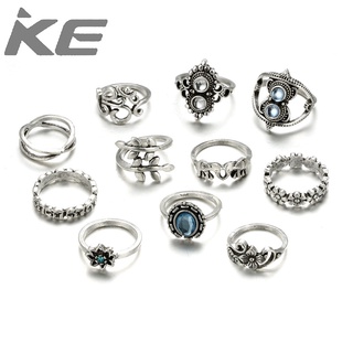 Vintage Geometric Oval Sapphire Set Ring Elephant Vine Leaf Lotus Diamond 11-Piece Set Ring fo