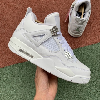 Air Jordan 4 Retro Og Pure White Silver Anniversary Cement AJ4 รองเท้าผู้ชาย และผู้หญิง 308497-100