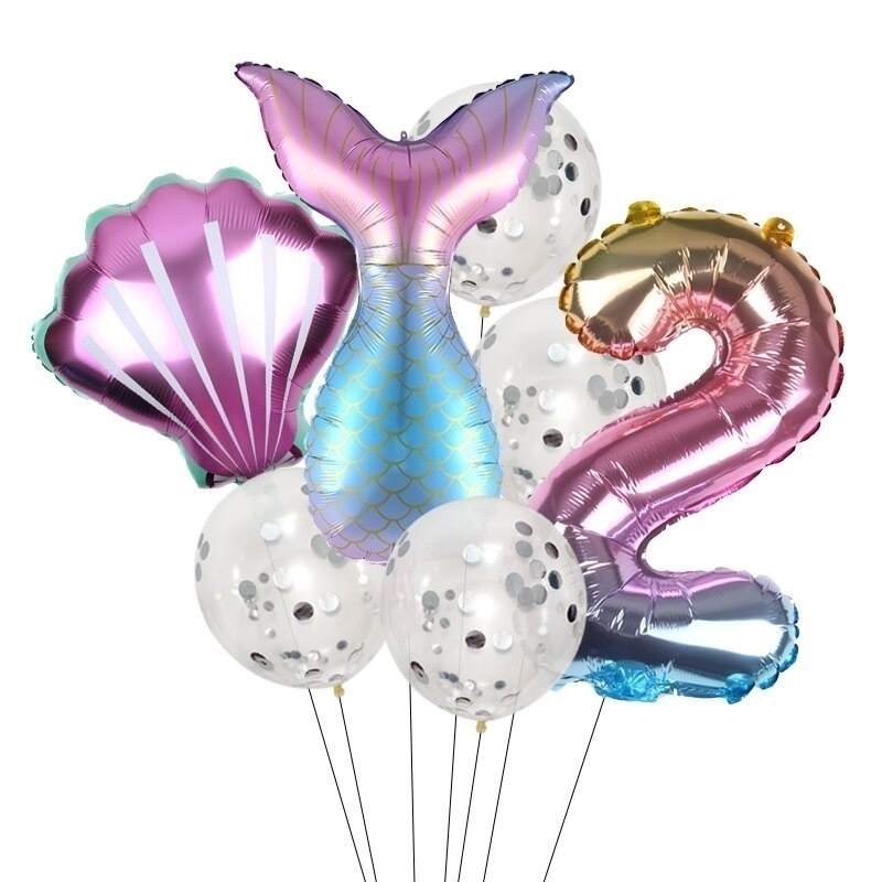 7 ชิ้น/เซ็ตเมอร์เมดวันเกิด latex บอลลูนนางเงือกบอลลูนจำนวนอายุ balloon