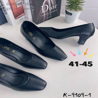 พร้อมส่ง!!ไซส์ใหญ่ 41-45...คัทชูดำ 2  นิ้ว ส้นเหลี่ยมเล็ก