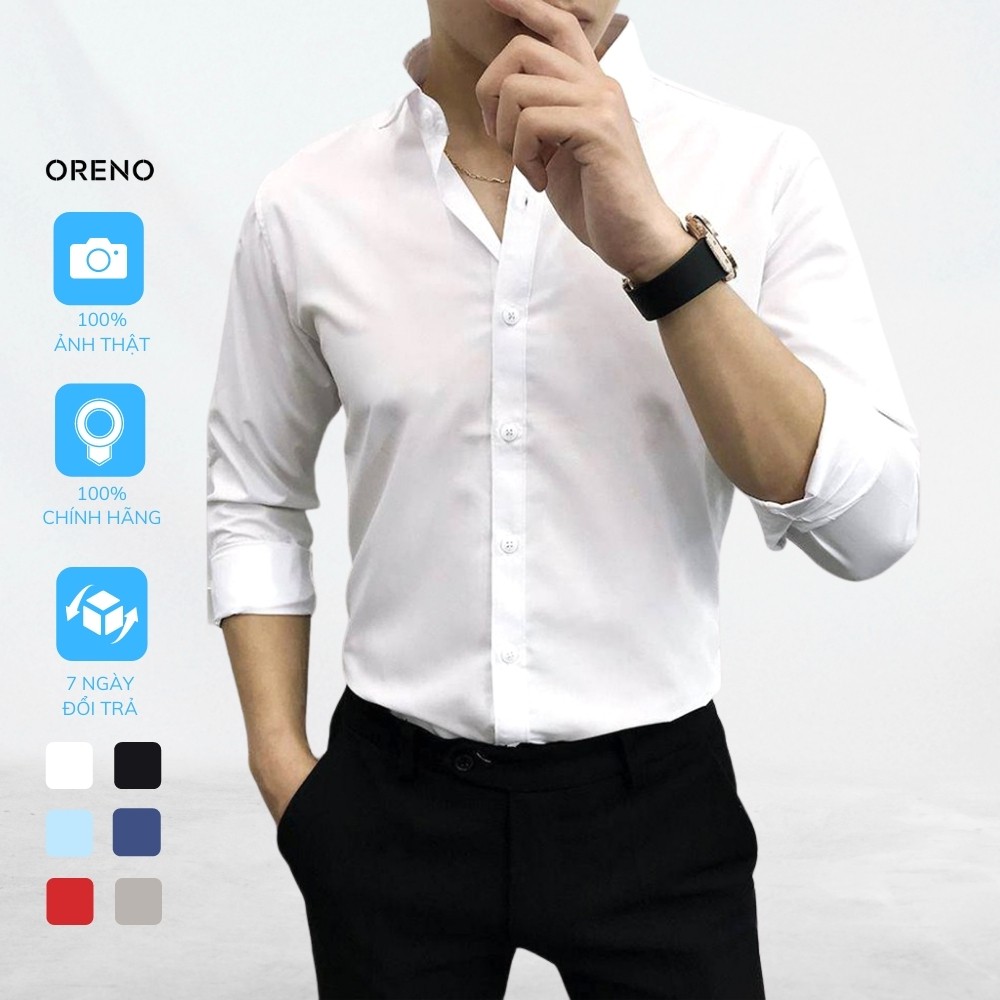 ORENO,Somi White Shirt with White Buttons Korean Mens Plain White shirt