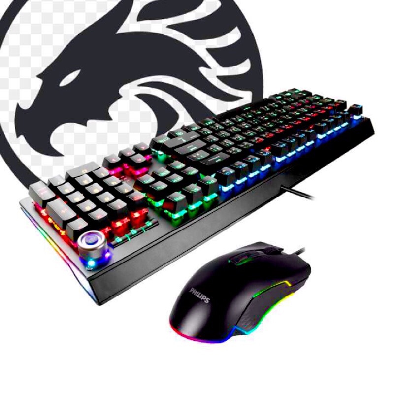 🔘🔴🔲🔳▪️2021 📣SET PHILIPS SPK8601+SPK9403B RED SWITCH RGB คีย์บอร์ด+เมาส์ MECHANICAL GAMING KEYBOARD ค