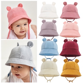 หมวกหูกระต่ายสีพื้นสําหรับเด็กอายุ 3-12 เดือน 2 ชิ้น