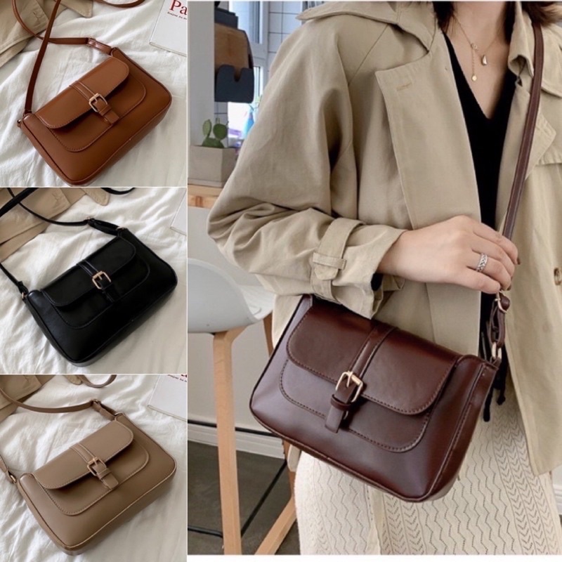 พร้อมส่ง J046 กระเป๋าสะพายข้าง กระเป๋าแฟชั่นสะพายไหล่ผู้หญิง หนังPU สไตส์เกาหลี