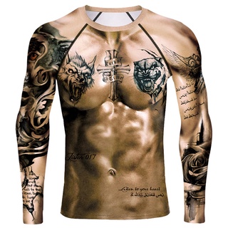 Mens Training Compression Shirt 3D Printed T-shirts Quick Dry Running Tights Long Sleeve Sportswear