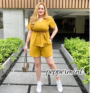 งานพรีเมียม ชุดเซตสาวอวบ แต่งเชือกรูด (เหลือง) Size3XL-6XL Peppermint PlusSize (522 542)