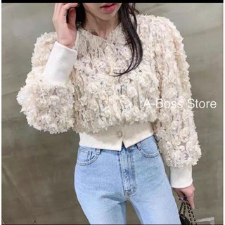 เสื้อ Style Korea งานกุหลาบ 3 D แนวครอป กระดุมใหญ่สวยงาม ใส่เที่ยว ใส่ออกงาน ได้เลยจร้า