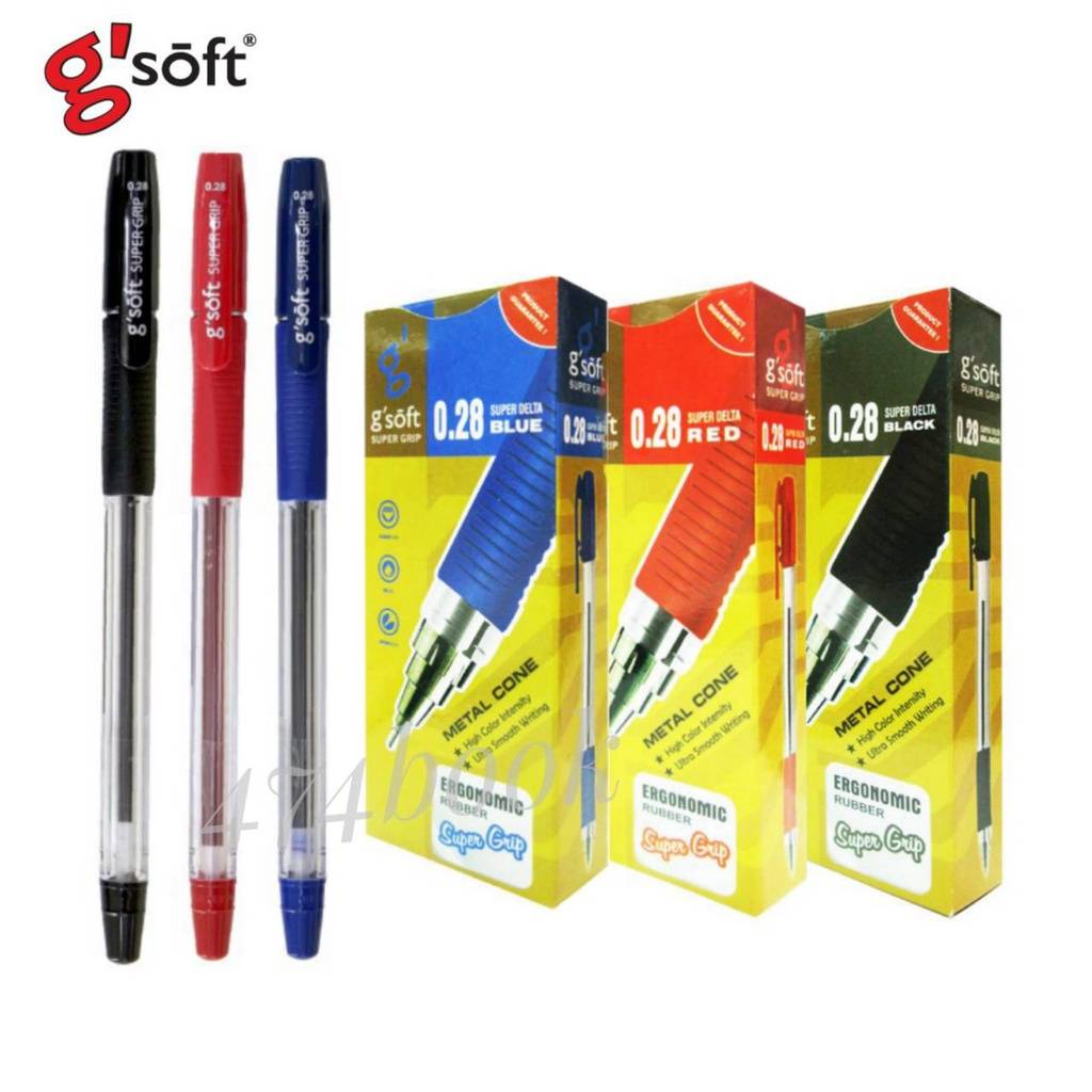ปากกา G'soft (จีซอฟท์) ปากกาลูกลื่นเจล 0.28 g'soft รหัส SUPER GRIP 0.28 (12ด้าม/กล่อง) แบบปลอก ปากกา