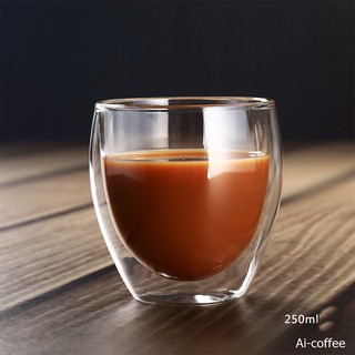 (250 ml) แก้วกาแฟ ใส 2 ชั้น Double wall glass ขนาด  250ml กันความร้อน ใส่น้ำร้อน เย็น ได้