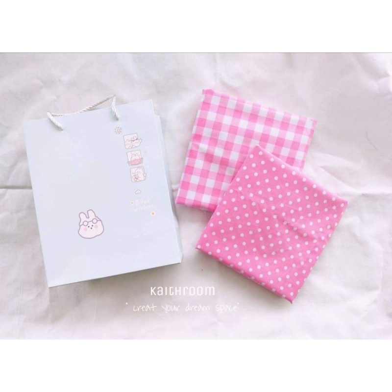 พร้อมส่ง Pinky pillowcases ปลอกหมอนลายสก็อต ลายจุดสีชมพู