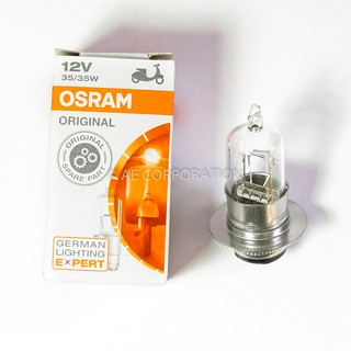 หลอดไฟ หลอดไฟหน้ามอเตอร์ไซค์ ยี่ห้อ OSRAM 12V 35/35 หลอดไฟหน้าสว่างกว่าเดิม 2 ขั้วจานหมุน ขั้ว T19